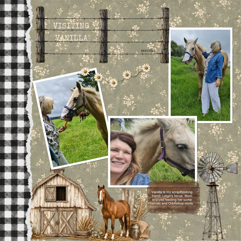 Farmhouse scrapbook page made in MyScrapBook Studio